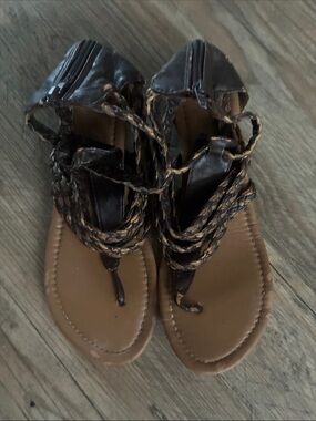 Dots Brown and Tan Braided Gladiator Sandals